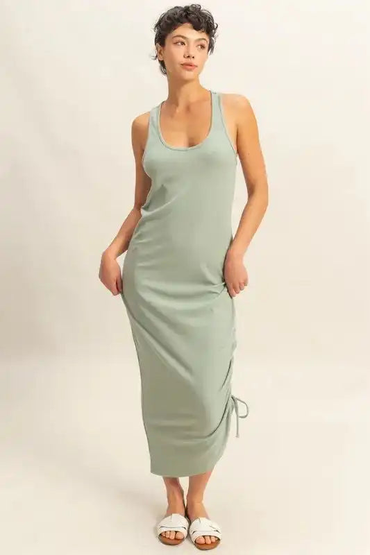 HYFVE Scoop Neck Side Tie Detail Midi Dress - Trendsi