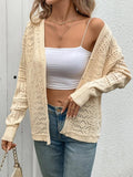 Openwork Button Up Long Sleeve Cardigan - Trendsi