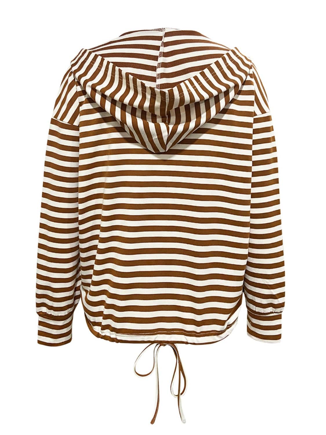 Drawstring Striped Long Sleeve Hoodie - Trendsi