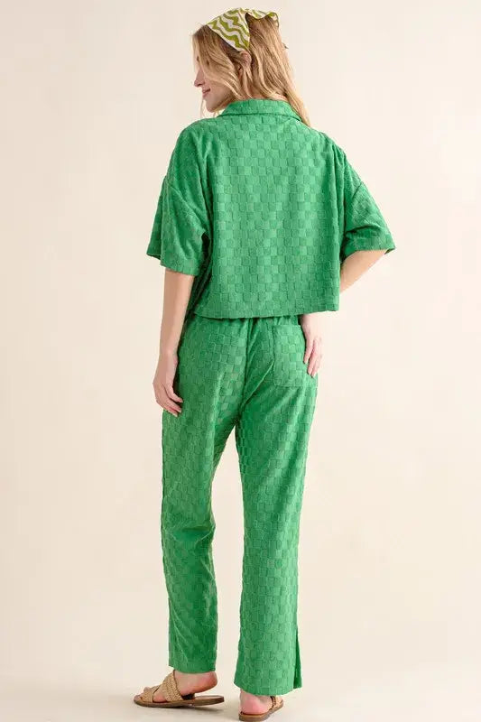 And The Why Brushed Texture Checker Board Pattern Casual Top - Trendsi - Flyclothing LLC