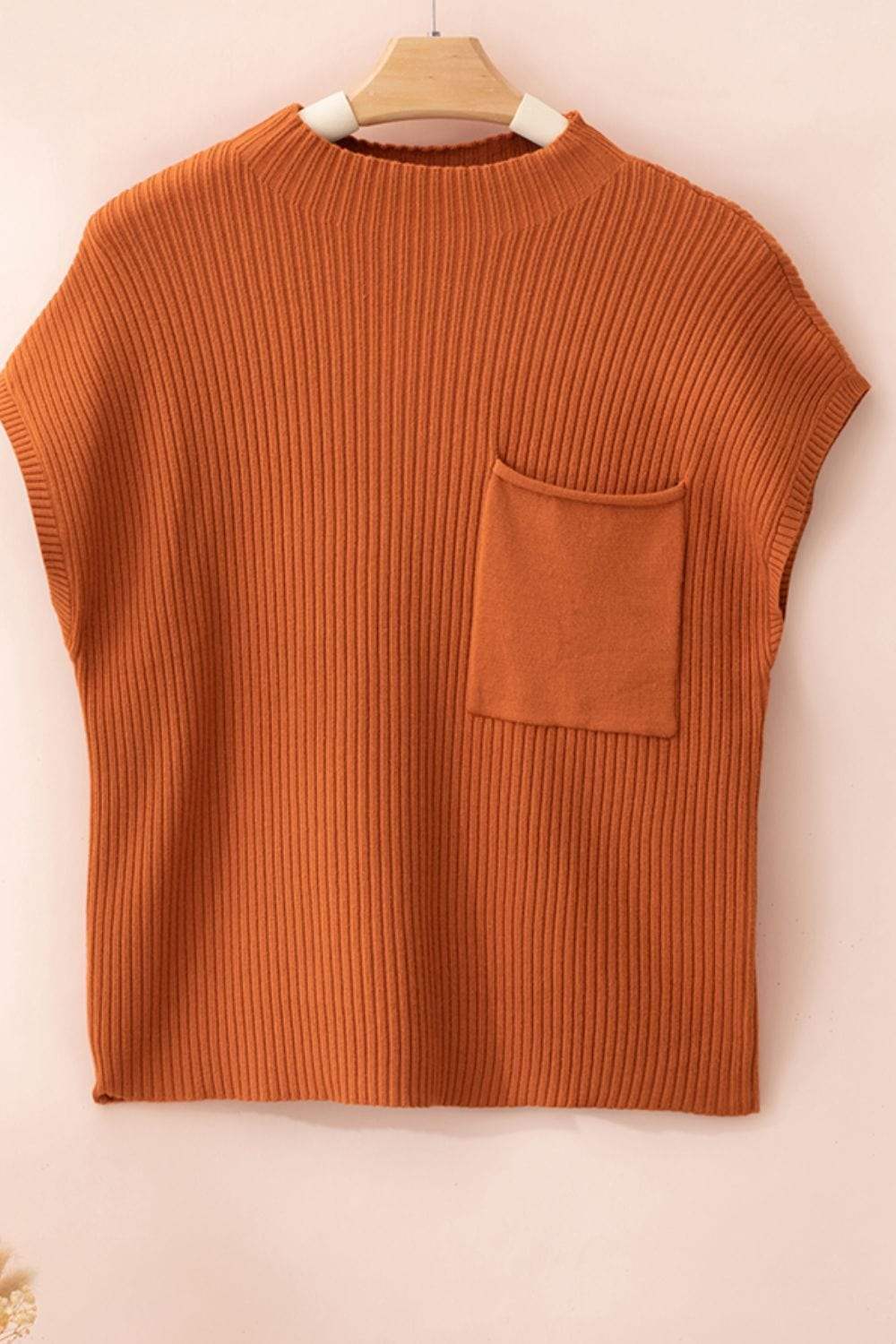 Mock Neck Sweater Vest with Chest Pocket - Trendsi - Flyclothing LLC