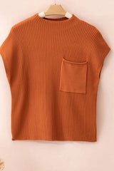 Mock Neck Sweater Vest with Chest Pocket - Trendsi - Flyclothing LLC