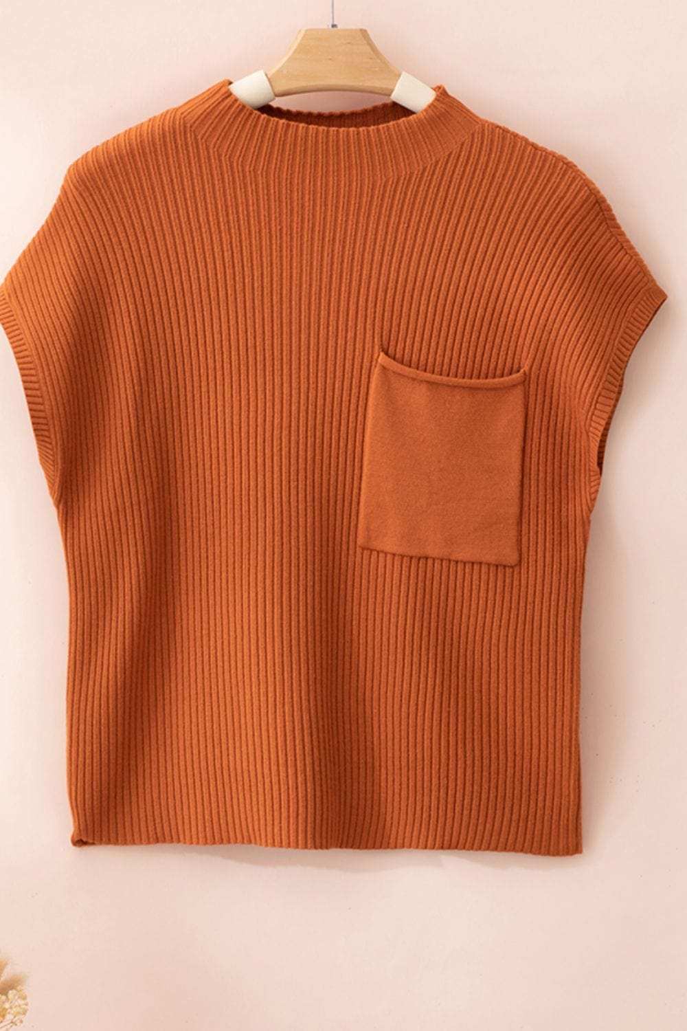 Mock Neck Sweater Vest with Chest Pocket - Trendsi - Flyclothing LLC