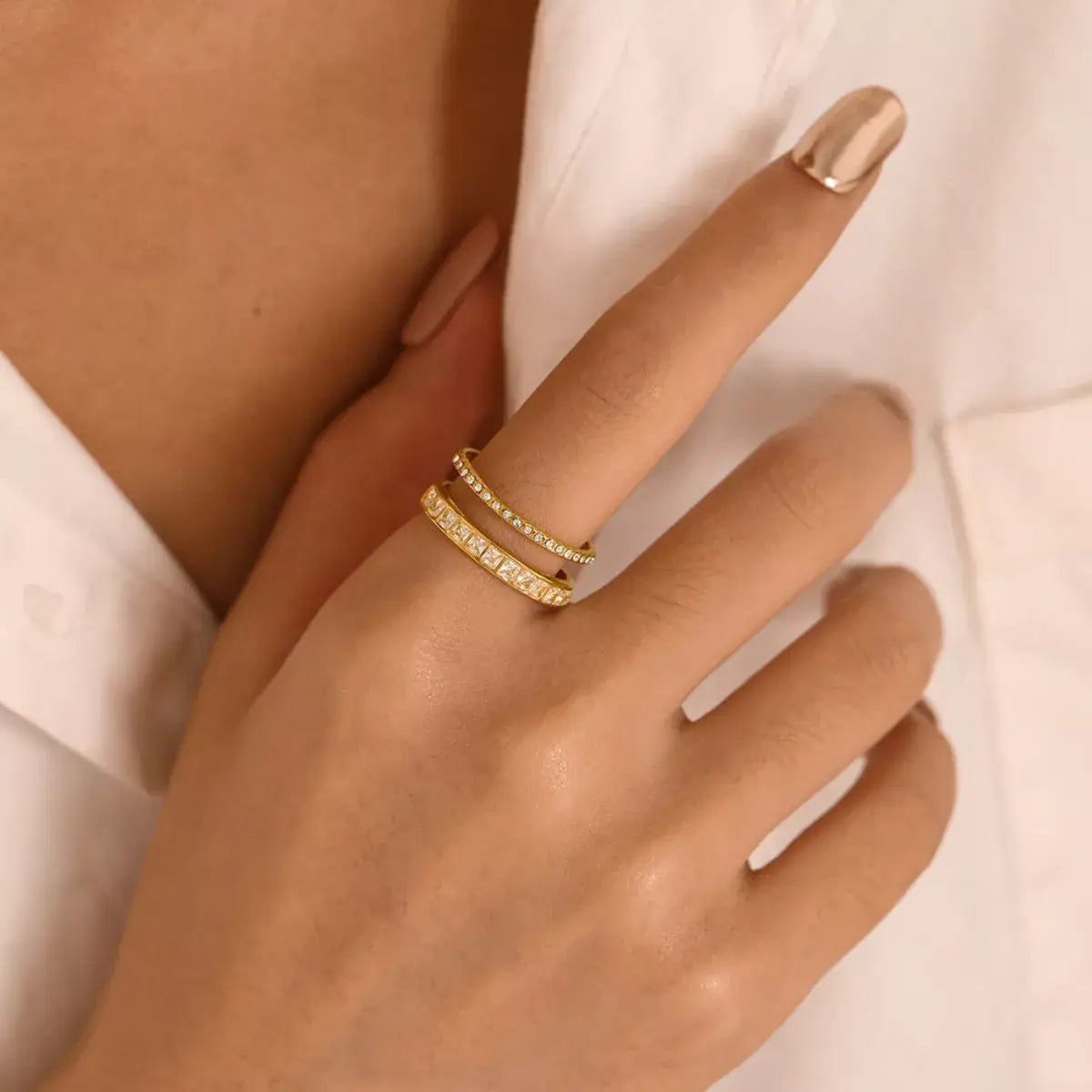 18K Gold-Plated Rhinestone Open Ring - Trendsi - Flyclothing LLC