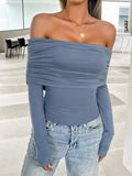 Ruched Off-Shoulder Long Sleeve T-Shirt - Trendsi - Flyclothing LLC