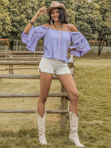 Square Neck Flare Sleeve Blouse - Trendsi - Flyclothing LLC