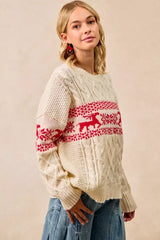 BiBi Christmas Theme Patterned Cable Knit Sweater - Trendsi - Flyclothing LLC