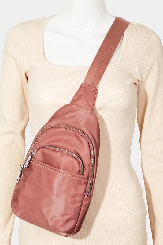 Fame Solid Color Nylon Sling Bag - Trendsi
