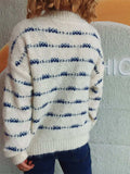 Striped Round Neck Long Sleeve Sweater - Trendsi - Flyclothing LLC