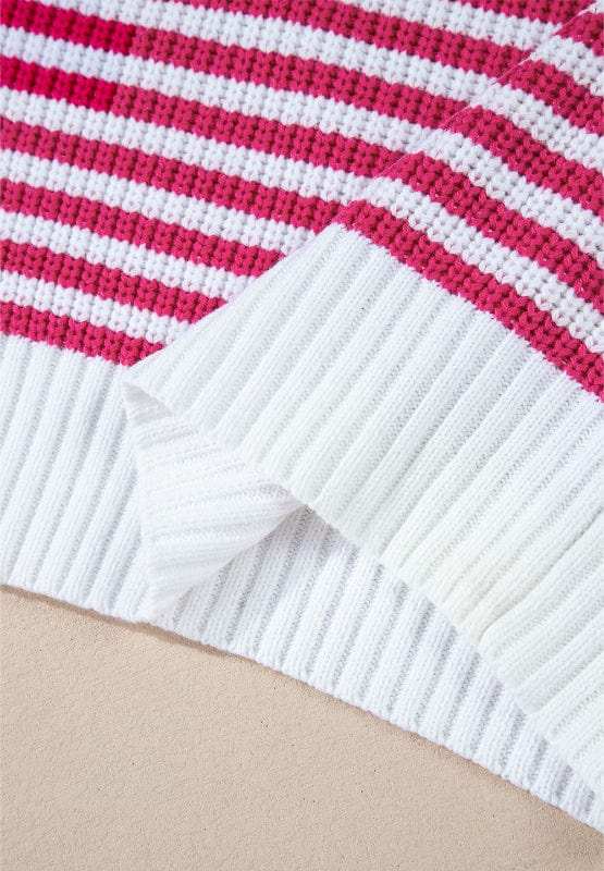 Striped Half Zip Mock Neck Long Sleeve Sweater - Trendsi - Flyclothing LLC