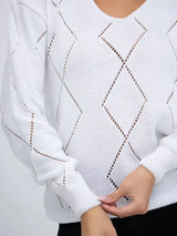 Openwork V-Neck Sweater - Trendsi - Flyclothing LLC