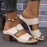 PU Leather Block Heel Sandals - Trendsi