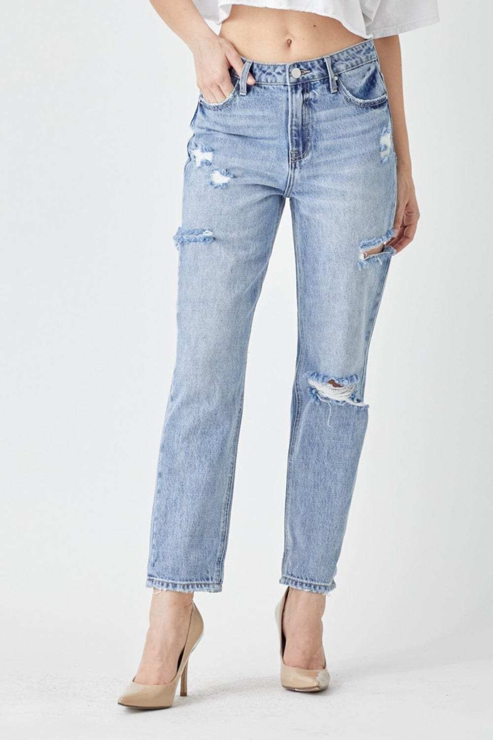 RISEN Distressed Slim Cropped Jeans - Trendsi - Flyclothing LLC