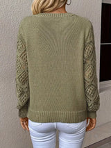 V-Neck Crochet Sleeve Sweater - Trendsi - Flyclothing LLC