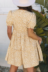 Floral Short Sleeve Surplice Frilly Tiered Mini Dress - Trendsi - Flyclothing LLC