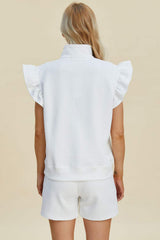 Double Take Full Size Texture Flounce Sleeve Top and Shorts Set - Trendsi - Flyclothing LLC