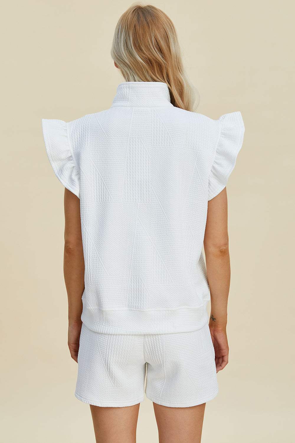 Double Take Full Size Texture Flounce Sleeve Top and Shorts Set - Trendsi - Flyclothing LLC