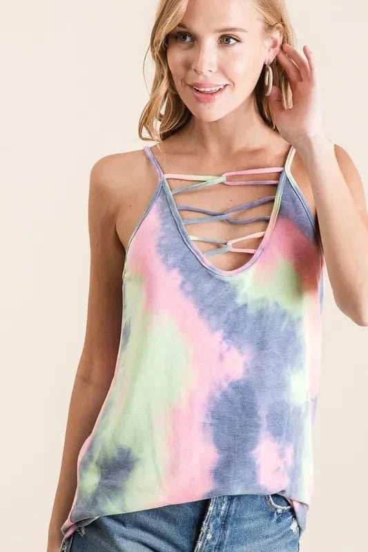 BiBi Tie Dye Terry Camisole with Caged Neck - Trendsi - Flyclothing LLC