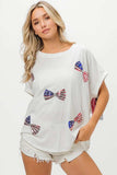 BiBi American Flag Sequin Ribbon T-Shirt - Trendsi - Flyclothing LLC