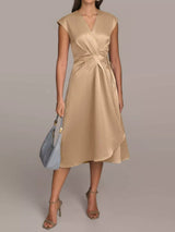 Satin Wrap Midi Dress with Pockets - Trendsi - Flyclothing LLC