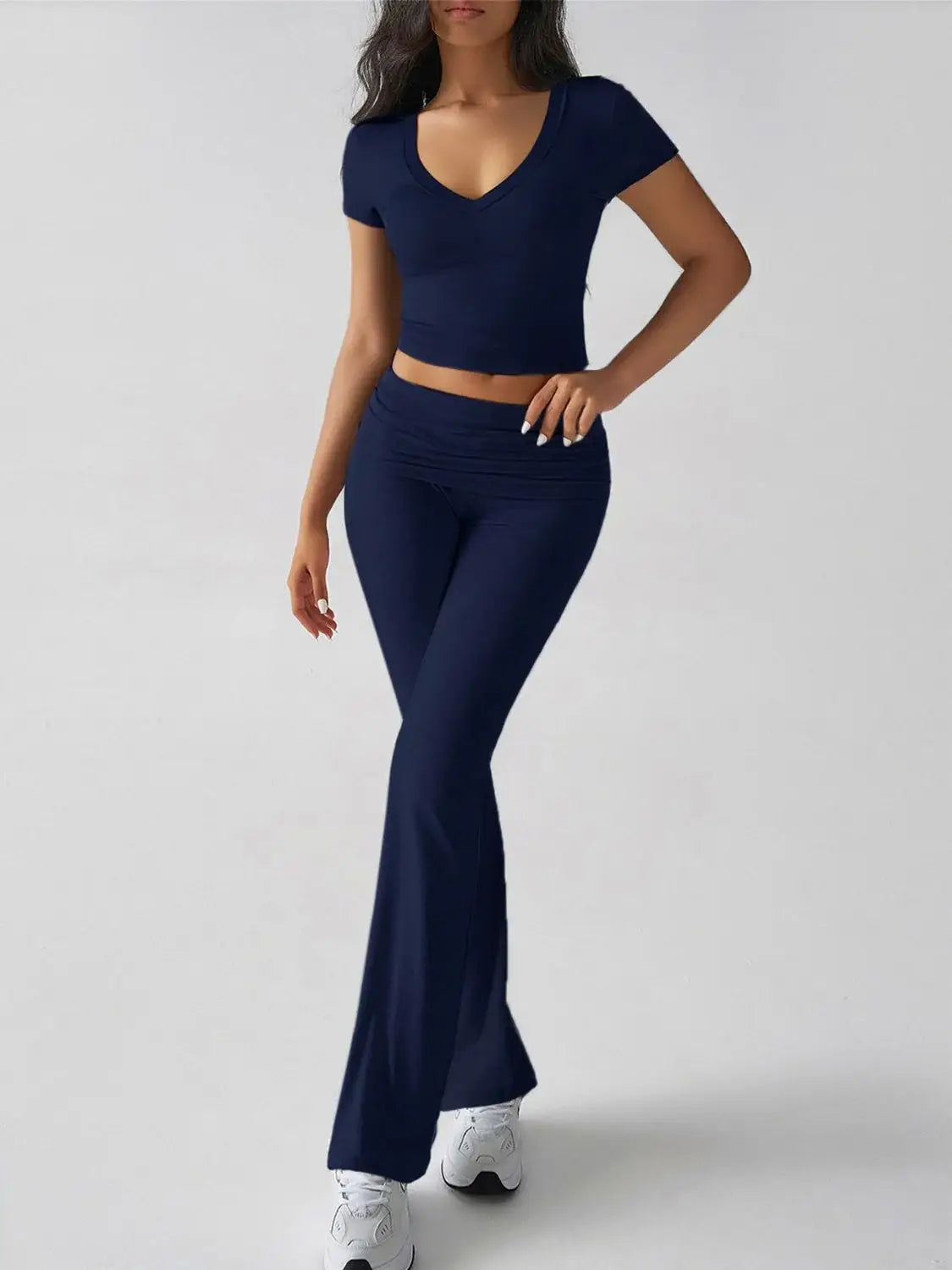 Devine V-Neck Top and Bootcut Leggings Set - Trendsi - Flyclothing LLC