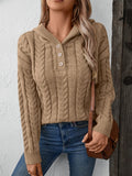 Cable-Knit Long Sleeve Hooded Sweater - Trendsi