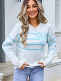 Striped Round Neck Long Sleeve Sweater - Trendsi - Flyclothing LLC