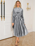 Tie Waist Long Sleeve Midi Dress - Trendsi