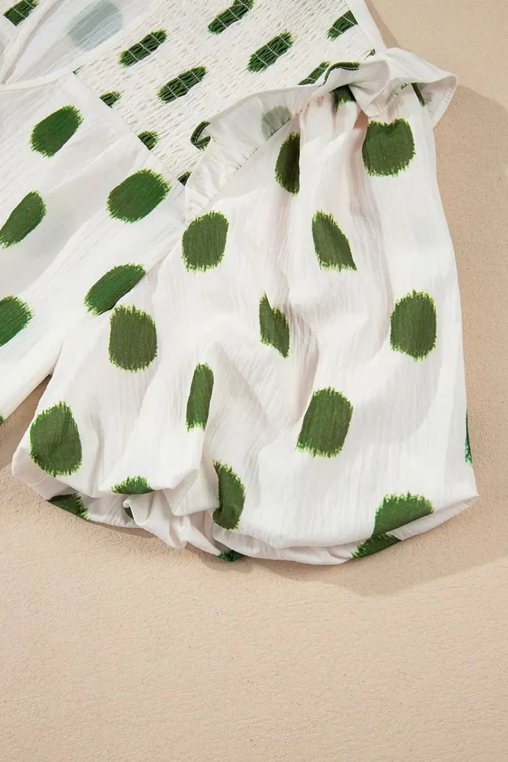 Polka Dot Shirred Yoke Notched Neck Puff Sleeve Blouse - Trendsi - Flyclothing LLC