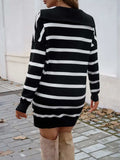 Devine Quarter Zip Striped Long Sleeve Sweater Dress - Trendsi - Flyclothing LLC