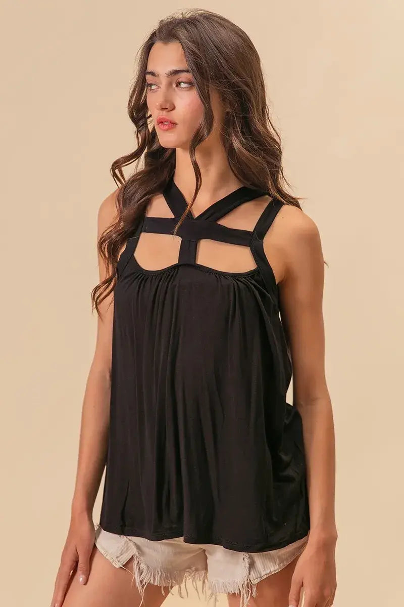 BiBi Rayon Span Jersey Cut Out with Straps Detailed - Trendsi - Flyclothing LLC