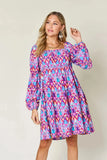 Double Take Full Size Printed Long Sleeve Dress - Trendsi