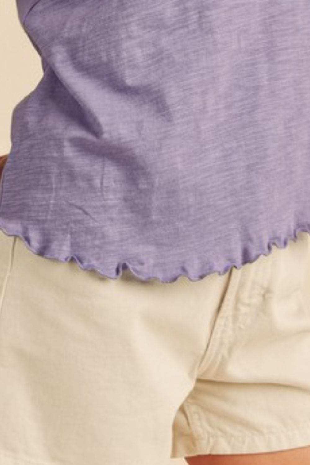 Aemi + Co Lettuce Edge Round Neck Short Sleeve T-Shirt - Trendsi - Flyclothing LLC