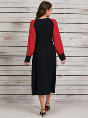 Ruched Contrast Long Sleeve Midi Dress - Trendsi