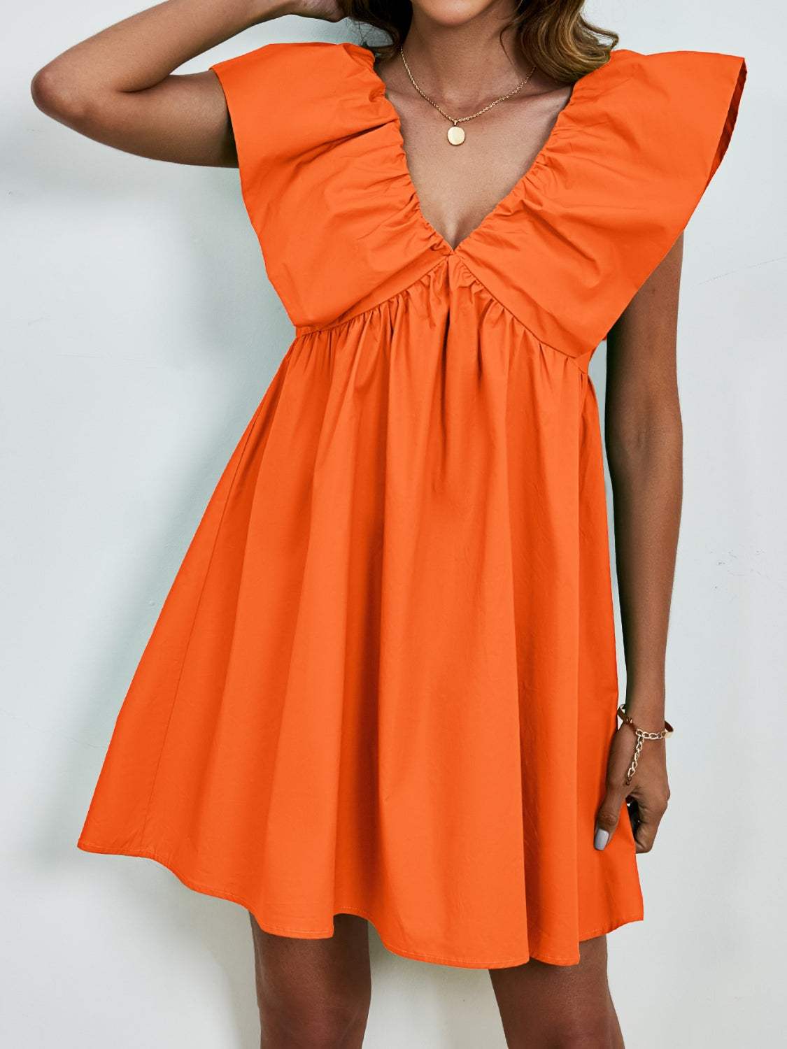 V-Neck Cap Sleeve Mini Dress - Trendsi - Flyclothing LLC