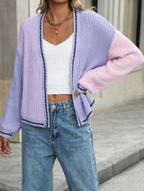 Contrast Open Front Long Sleeve Cardigan - Trendsi - Flyclothing LLC