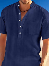 Men's Full Size Half Button Short Sleeve Polo Plus Size - Trendsi - Flyclothing LLC