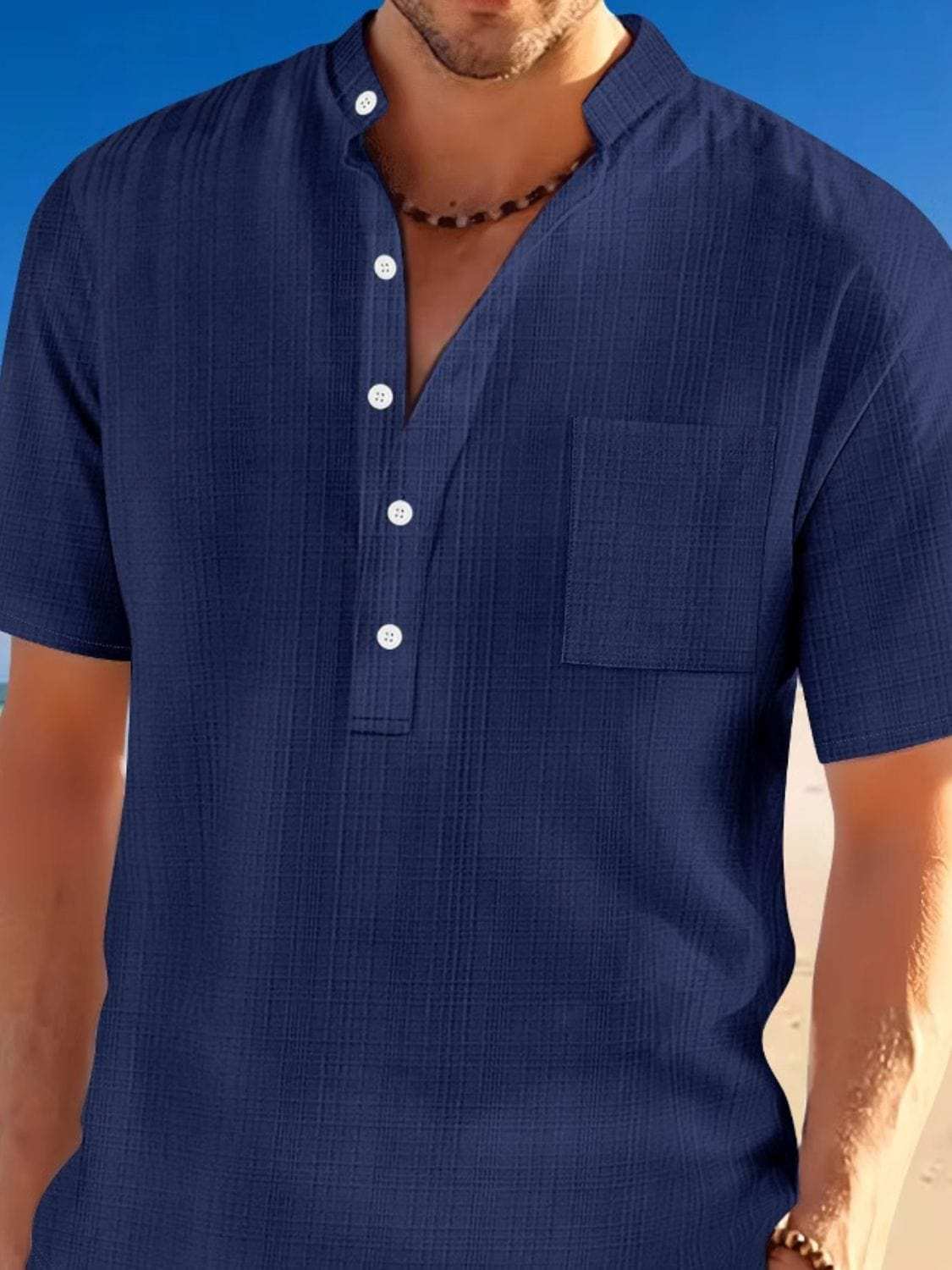 Men's Full Size Half Button Short Sleeve Polo Plus Size - Trendsi - Flyclothing LLC