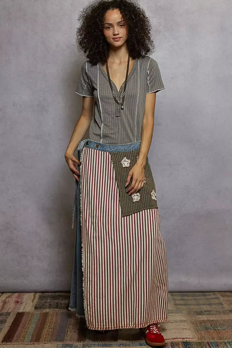 POL V-Neck Short Sleeve Top with Stitch Seam Detail - Trendsi - Flyclothing LLC