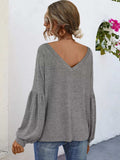 Oversized V-Neck Long Sleeve Blouse - Trendsi - Flyclothing LLC