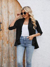 Eyelet Open Front Three-Quarter Sleeve Top - Trendsi - Flyclothing LLC