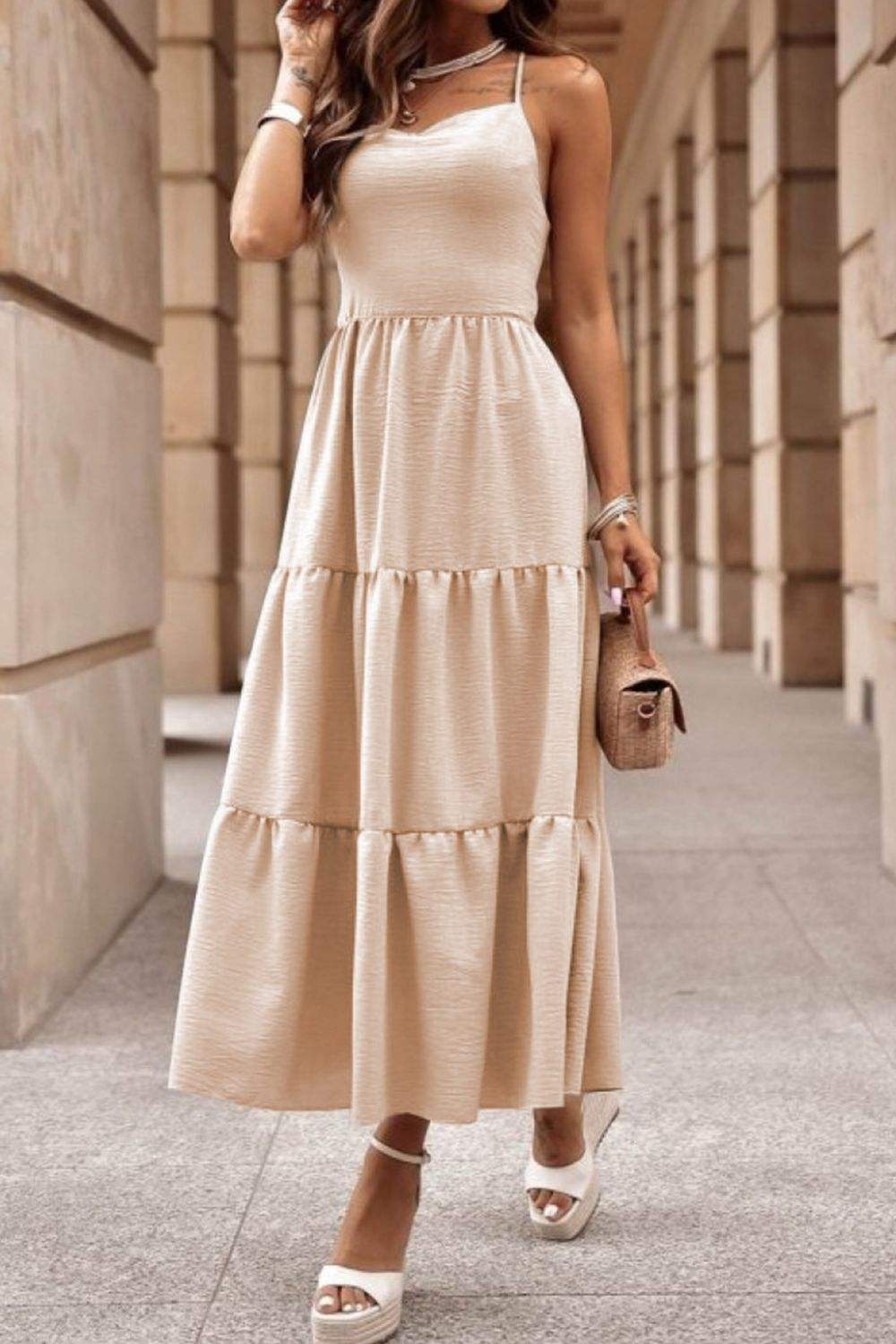 Tiered Crisscross Spaghetti Strap Dress - Trendsi - Flyclothing LLC