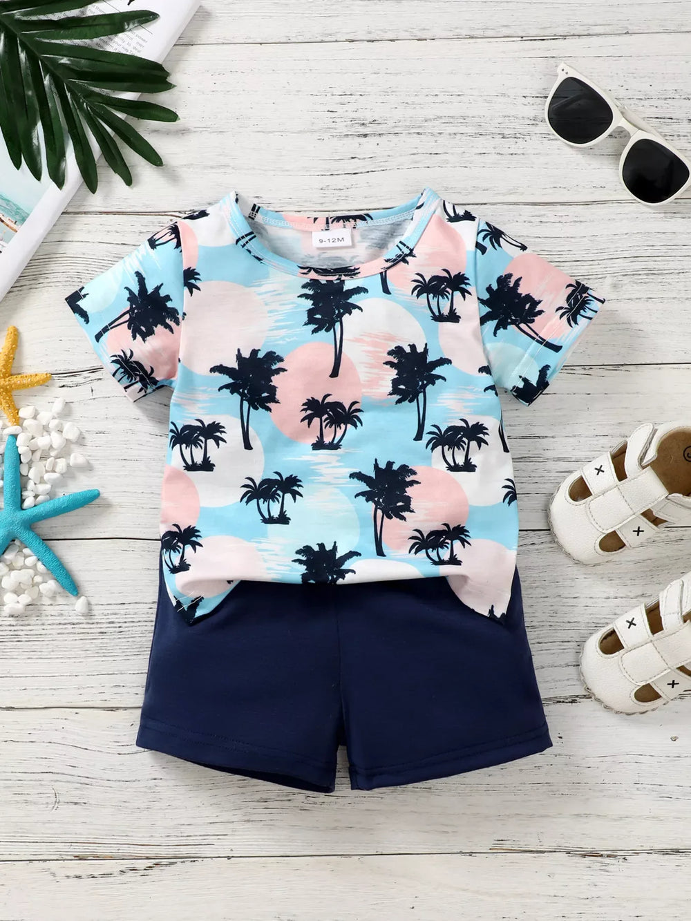 Children's Tropical Palm Tree Print Outfit Set - Trendsi - Flyclothing LLC
