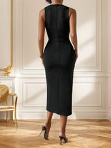 Slit Rose Round Neck Sleeveless Midi Dress - Trendsi - Flyclothing LLC