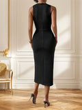 Slit Rose Round Neck Sleeveless Midi Dress - Trendsi