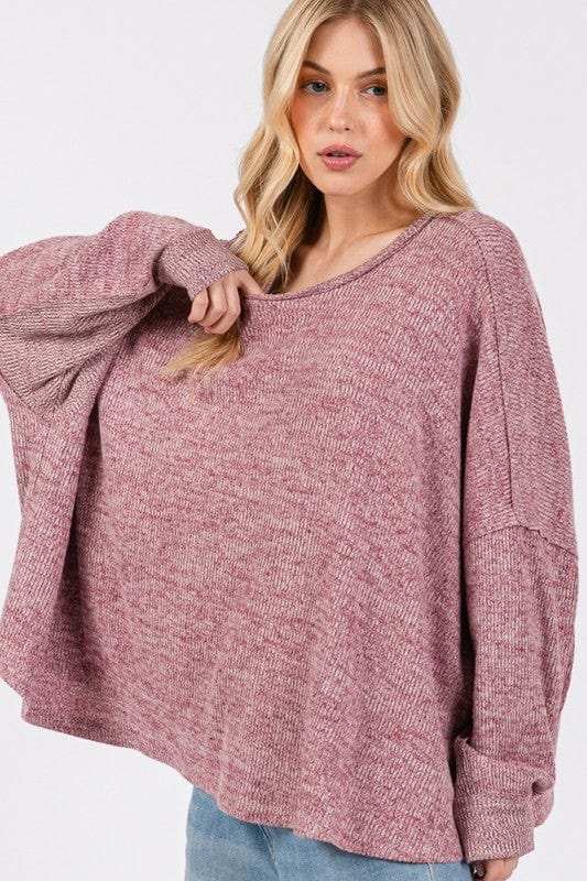 SAGE + FIG Round Neck Batwing Sleeve Oversize Top - Trendsi - Flyclothing LLC