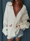 Embroidered Button Up Cardigan - Trendsi - Flyclothing LLC