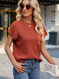 Round Neck Short Sleeve Sweater - Trendsi - Flyclothing LLC