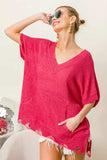 BiBi Distressed Hem V-Neck Slit Sweater - Trendsi - Flyclothing LLC