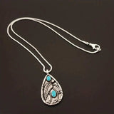 Alloy Artificial Turquoise Teardrop Pendant Necklace - Trendsi - Flyclothing LLC